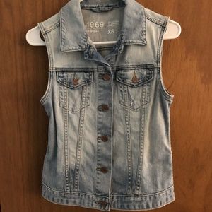 GAP Light Blue Distressed Jeans Vest